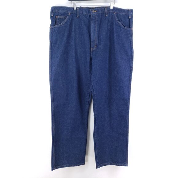 Dickies Mens 48x32 Regular Fit Work Jeans Straight Leg Denim Dark Wash 5-Pocket - Picture 2 of 11